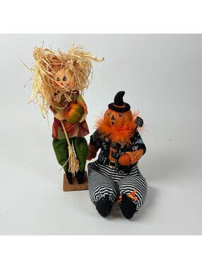 Halloween Harvest Scarecrow & Pumpkin Face Witch Free Standing Holiday Decor